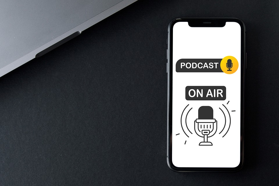 Image with text "Podcast on air"